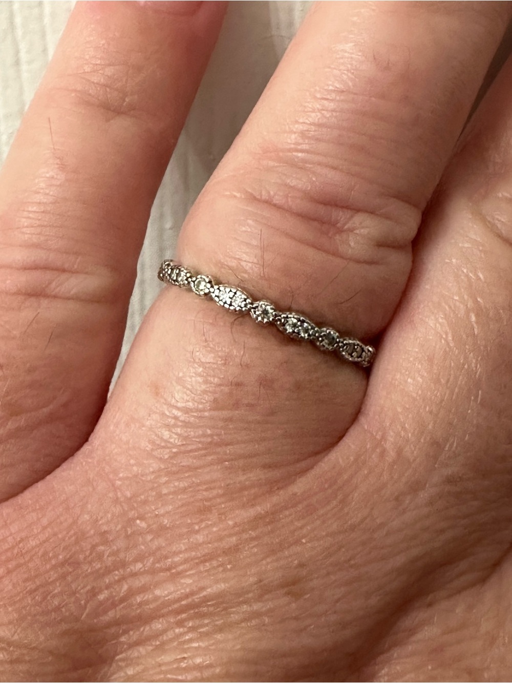 Sterling Silver Ring Moissanite Milgrain Stackable Wedding Band 9 Like New